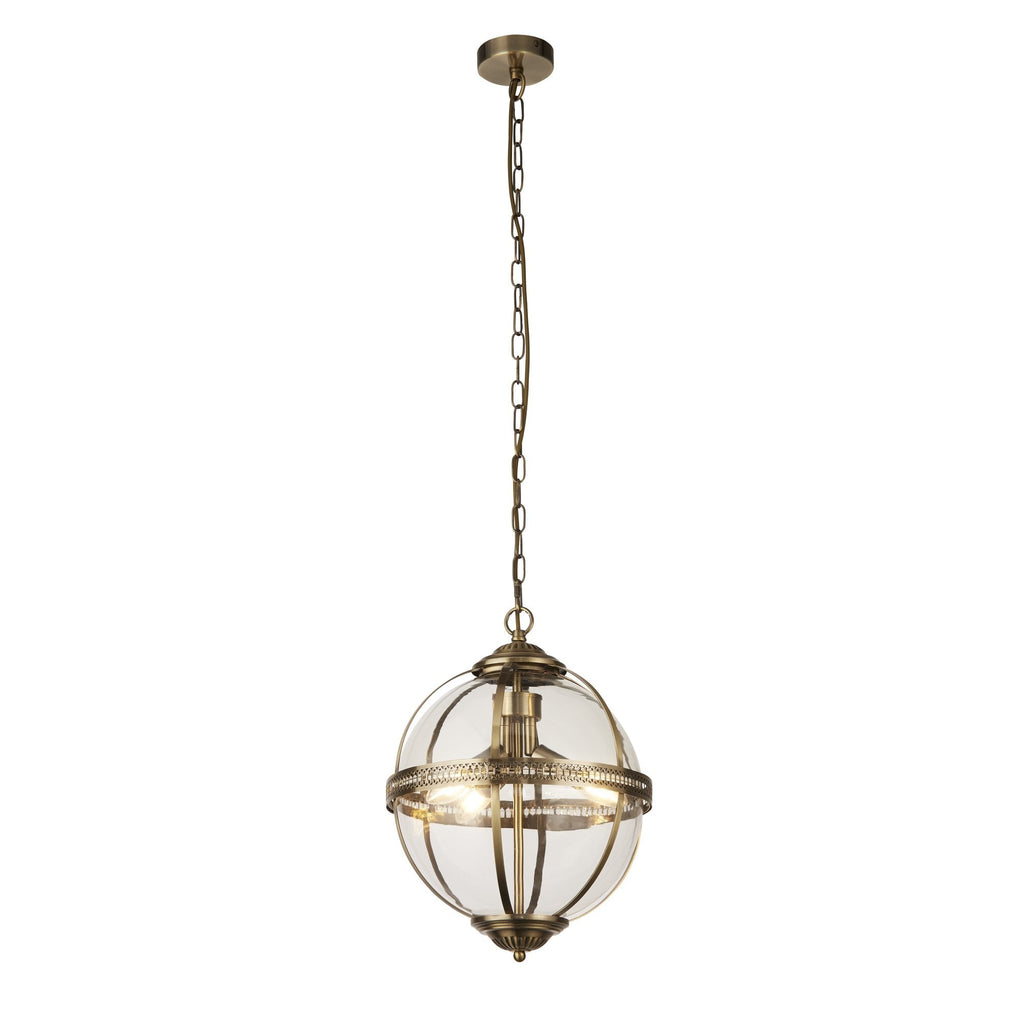 44213-3AB Coronet 3 Light Pendant Antique Brass Metal Glass