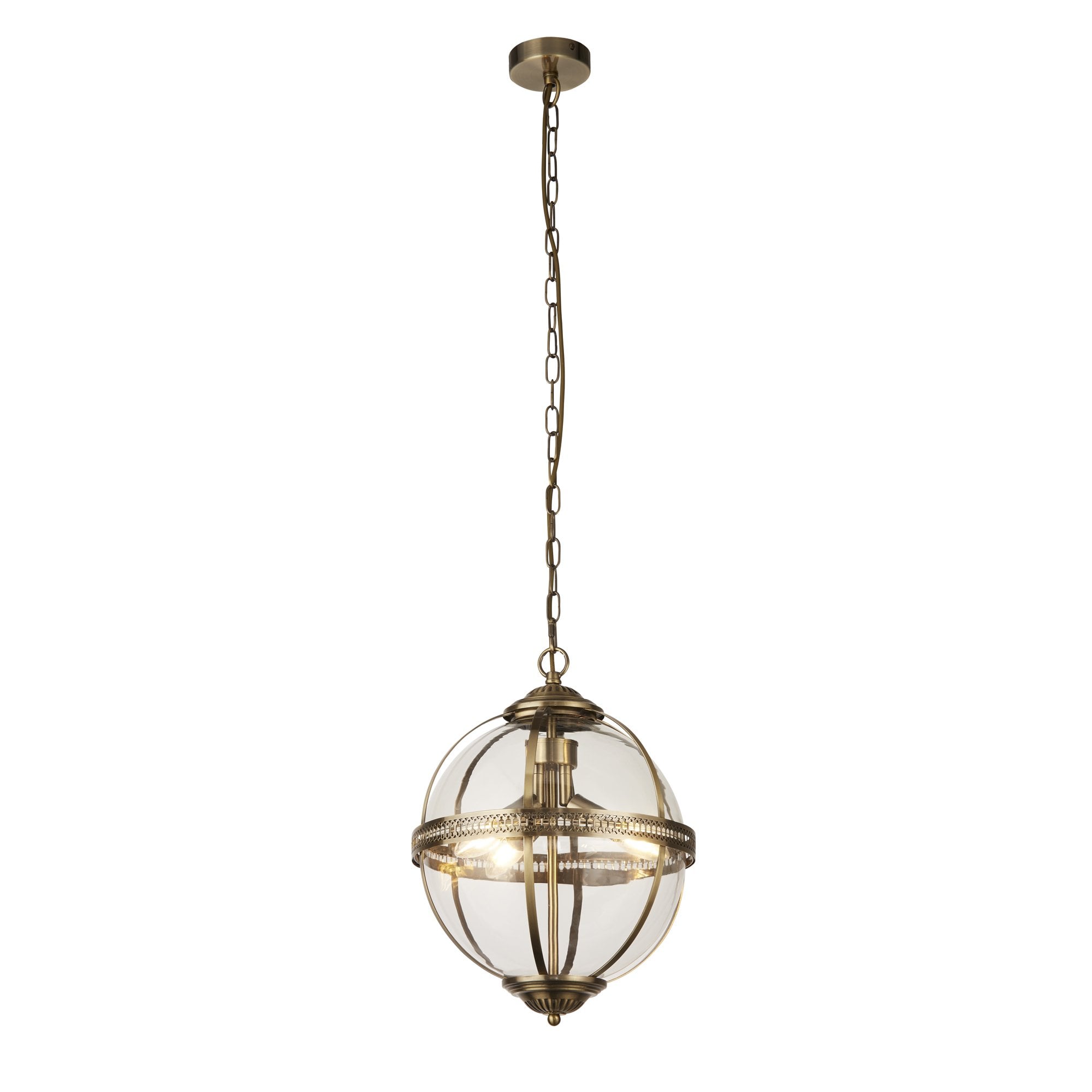 44213-3AB Coronet 3 Light Pendant Antique Brass Metal Glass