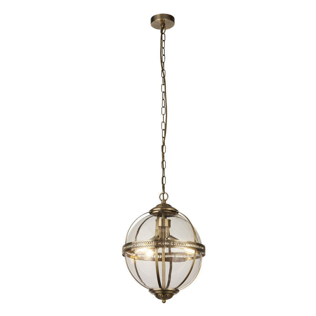 44213-3AB Coronet 3 Light Pendant Antique Brass Metal Glass