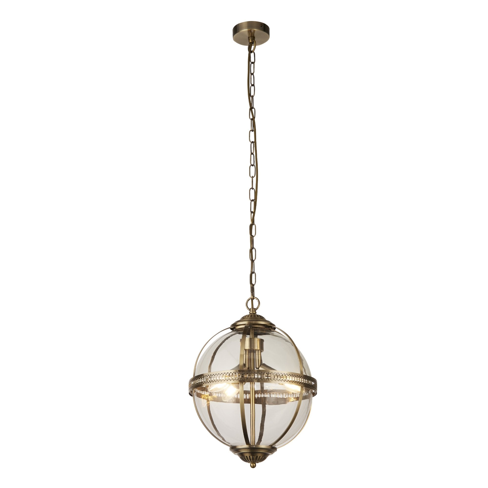 44213-3AB Coronet 3 Light Pendant Antique Brass Metal Glass