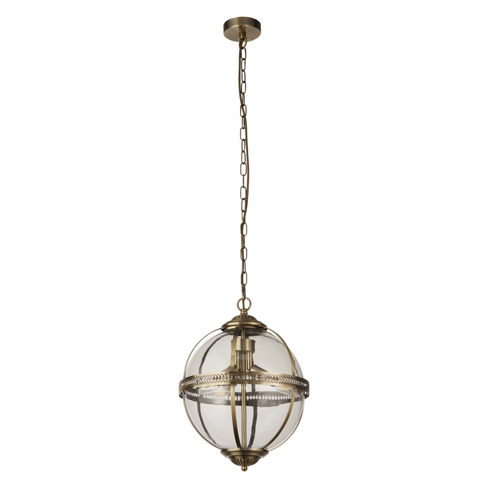 44213-3AB Coronet 3 Light Pendant Antique Brass Metal Glass