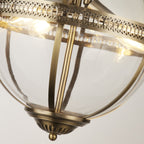 44213-3AB Coronet 3 Light Pendant Antique Brass Metal Glass