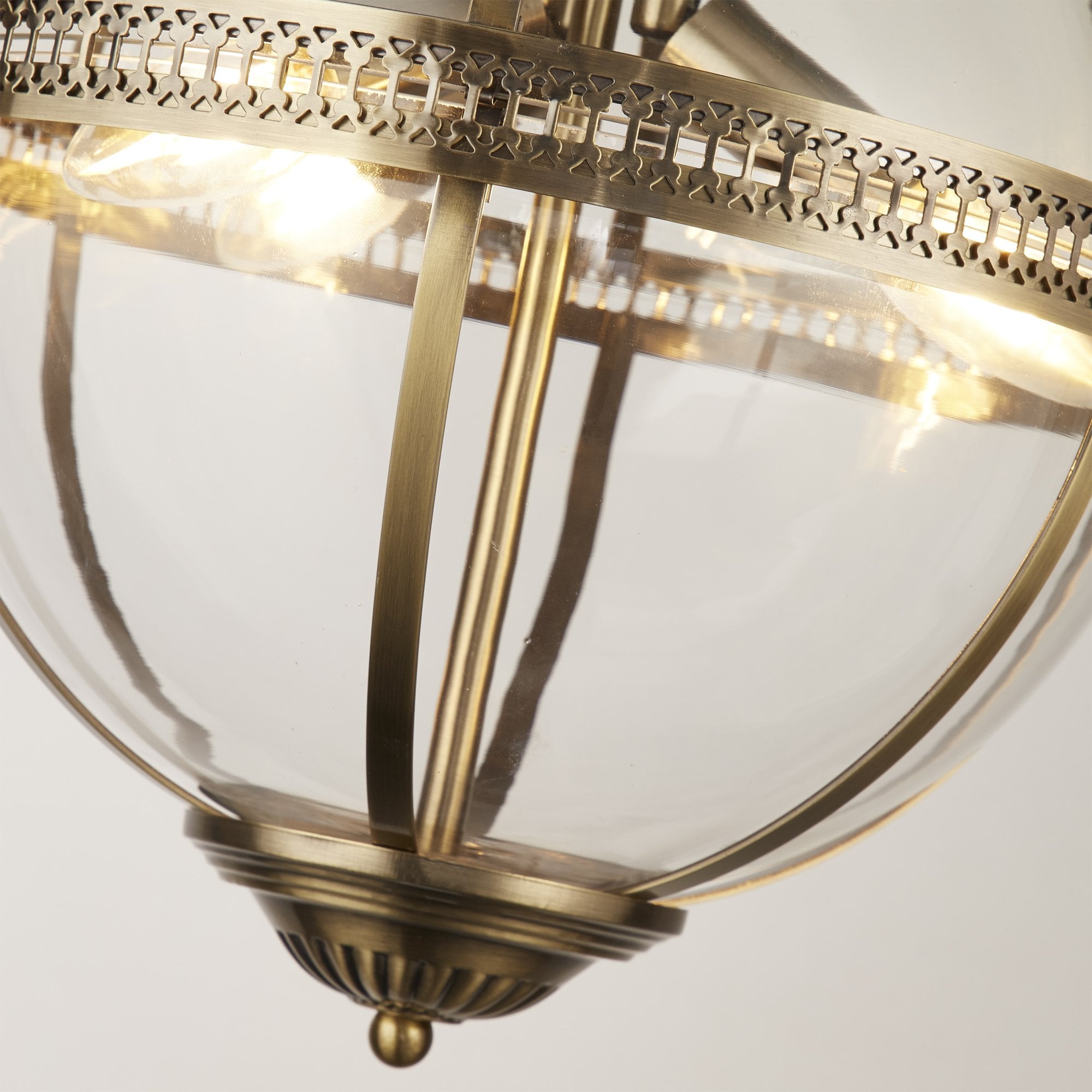 44213-3AB Coronet 3 Light Pendant Antique Brass Metal Glass