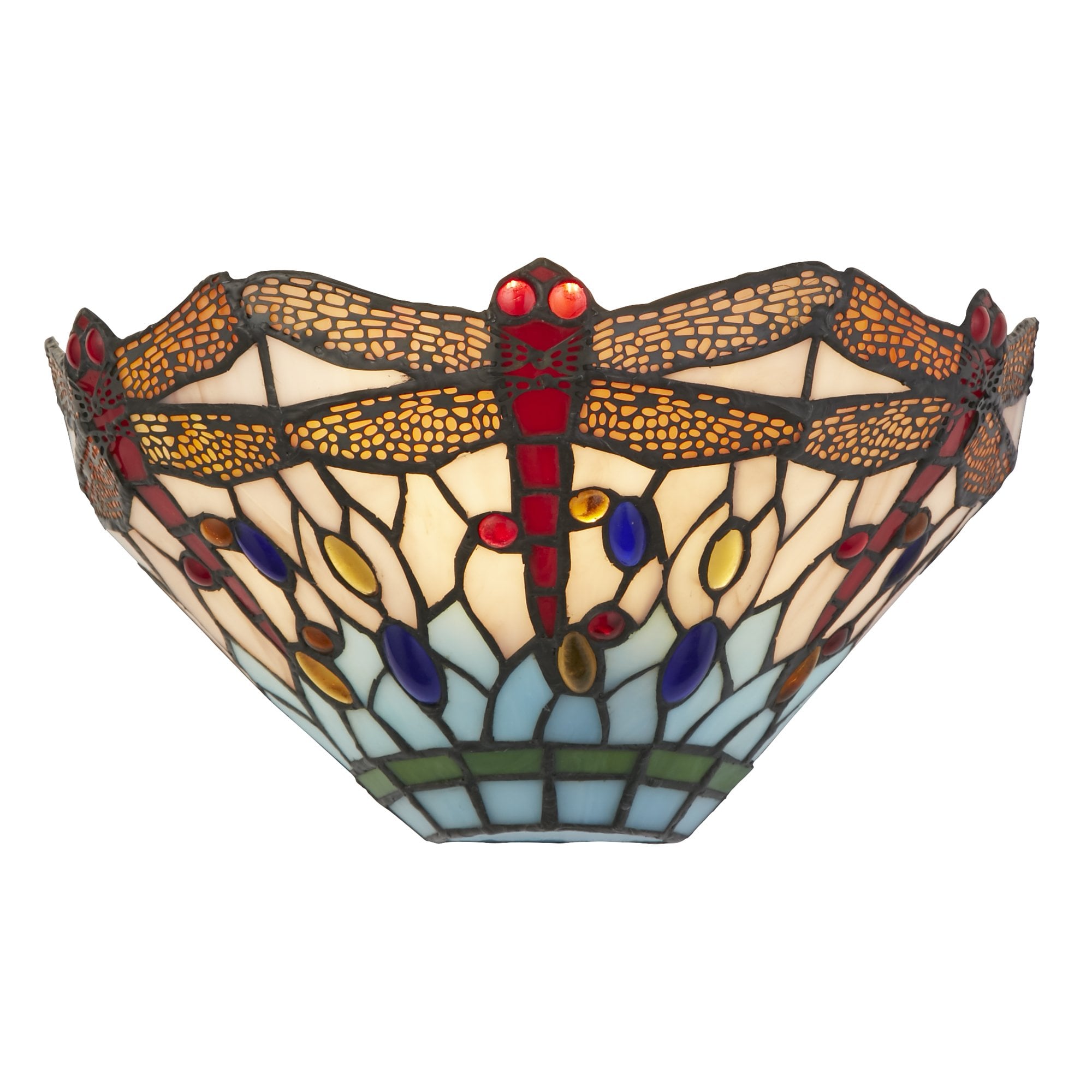1283-17 Dragonfly Wall Light Antique Brass Metal Stained Glass