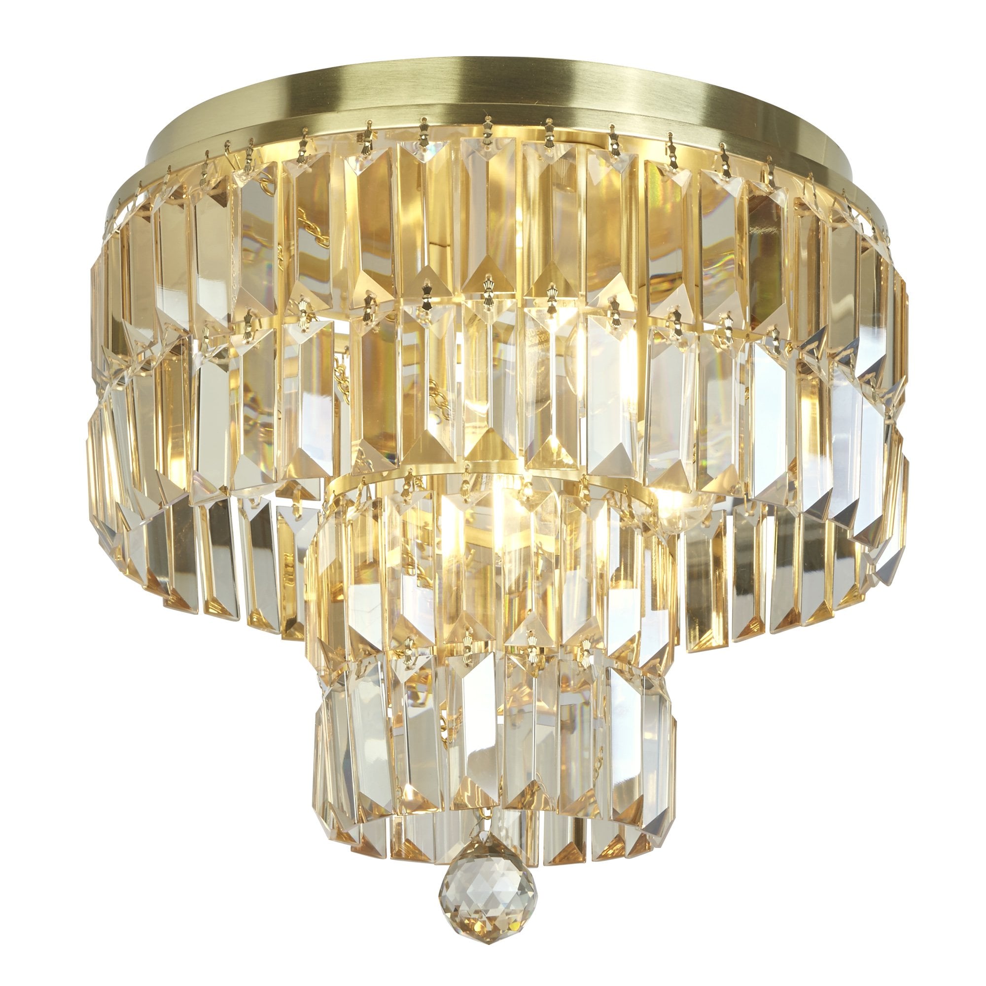 61321-4SB Empire Bathroom 4 Light Flush Satin Brass Metal Champagne Crystal
