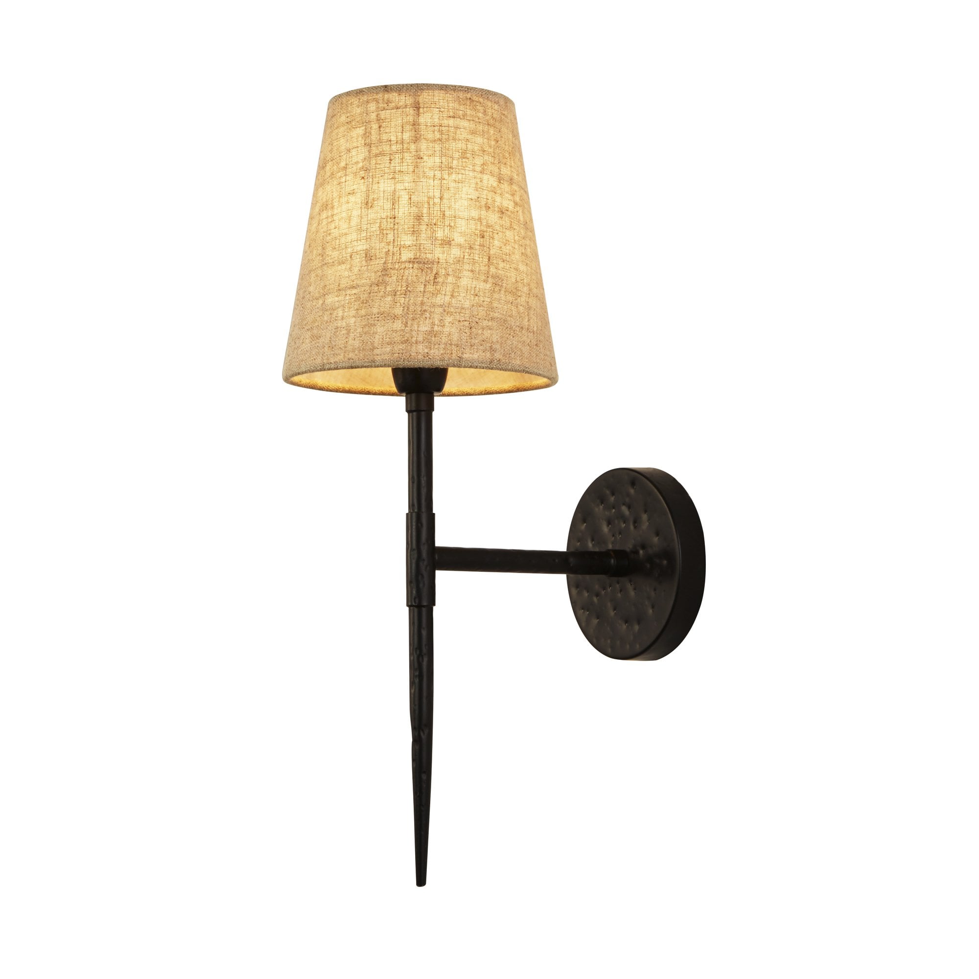 30690-1BK Gothic Wall Light Hammered Black Metal Natural Linen