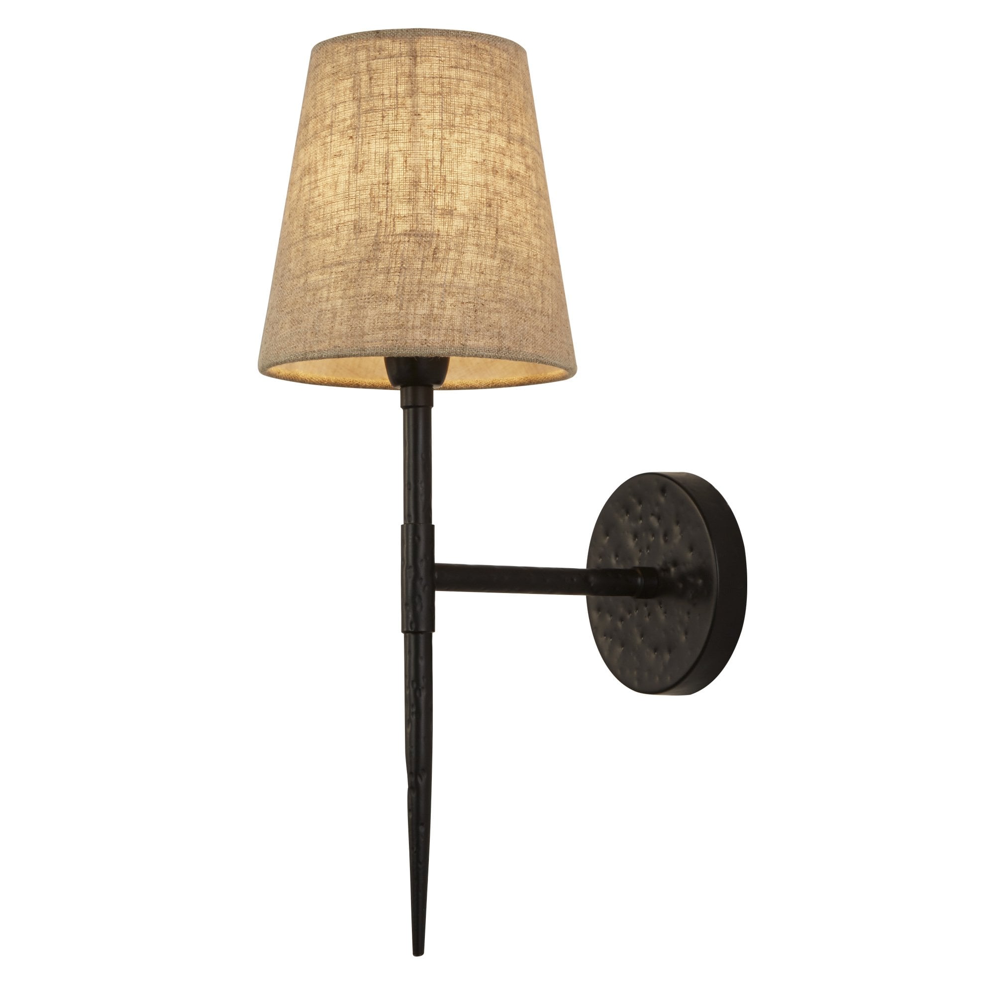 30690-1BK Gothic Wall Light Hammered Black Metal Natural Linen