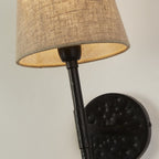 30690-1BK Gothic Wall Light Hammered Black Metal Natural Linen