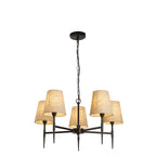 30690-5BK Gothic 5 Light Pendant Hammered Black Metal Natural Linen