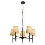30690-5BK Gothic 5 Light Pendant Hammered Black Metal Natural Linen