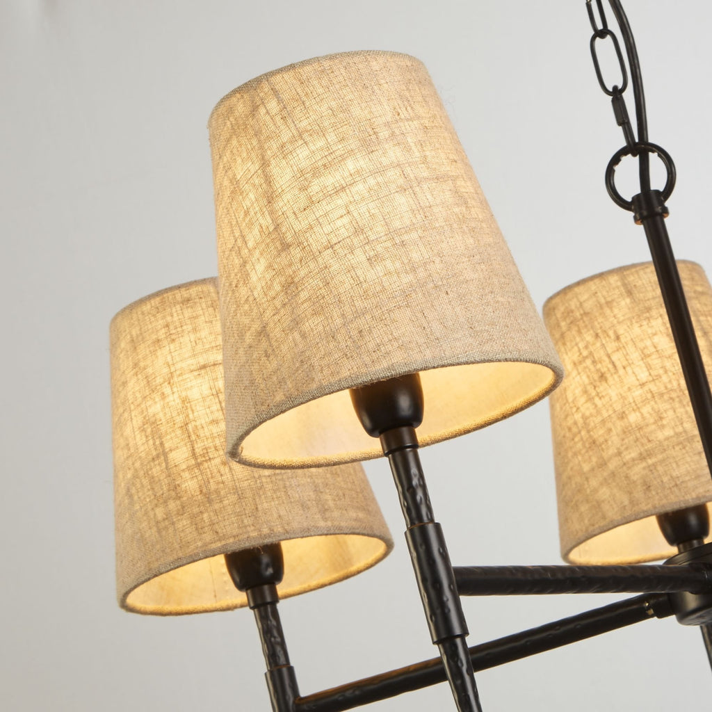 30690-5BK Gothic 5 Light Pendant Hammered Black Metal Natural Linen