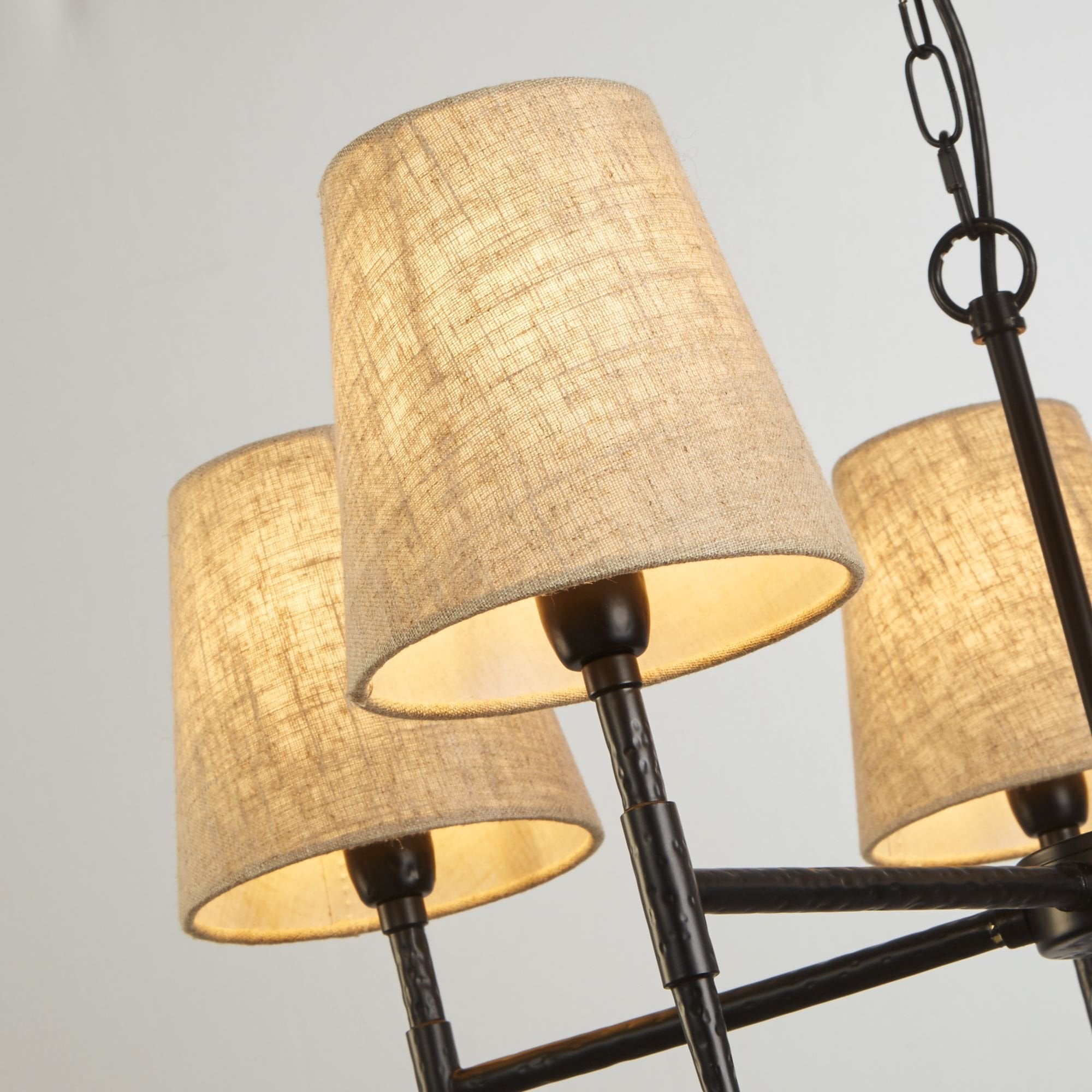 30690-5BK Gothic 5 Light Pendant Hammered Black Metal Natural Linen
