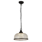 1682BK Highworth Pendant Matt Black Metal Holophane Style Glass