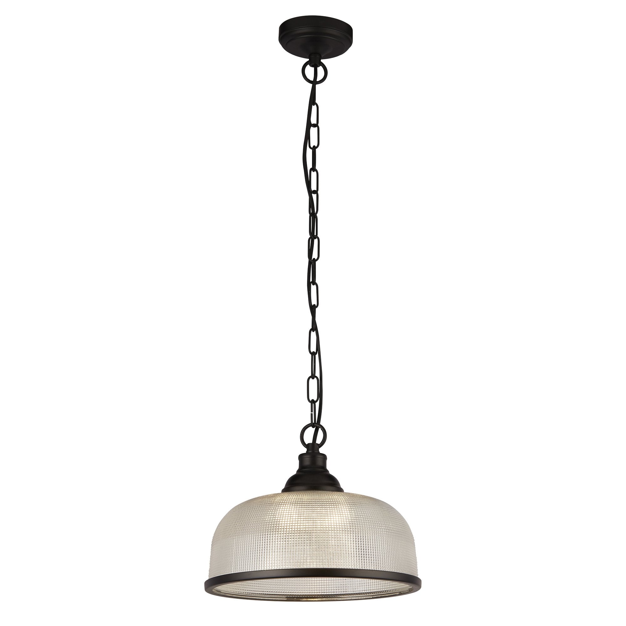 1682BK Highworth Pendant Matt Black Metal Holophane Style Glass