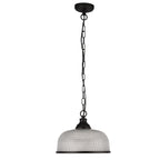 1682BK Highworth Pendant Matt Black Metal Holophane Style Glass