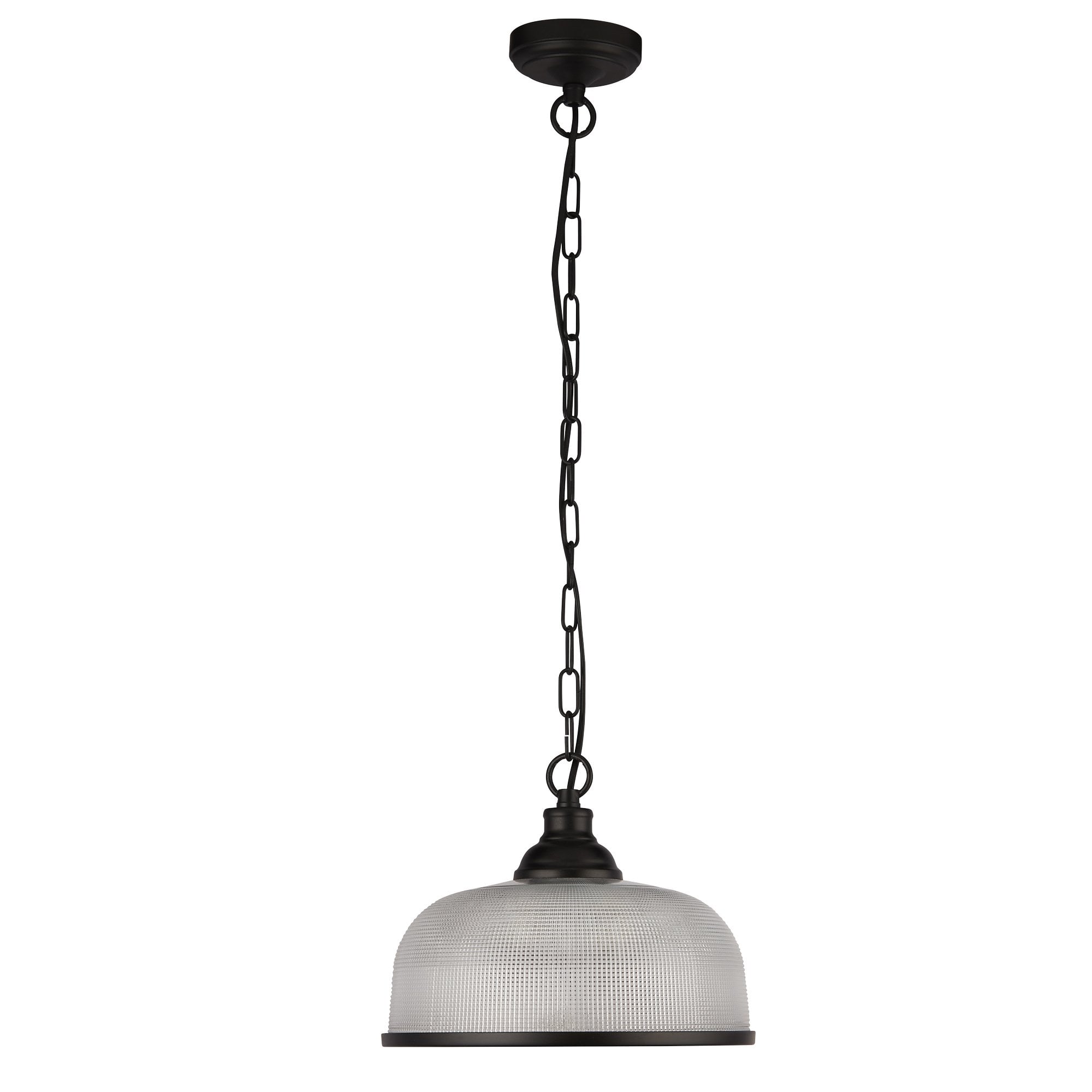 1682BK Highworth Pendant Matt Black Metal Holophane Style Glass