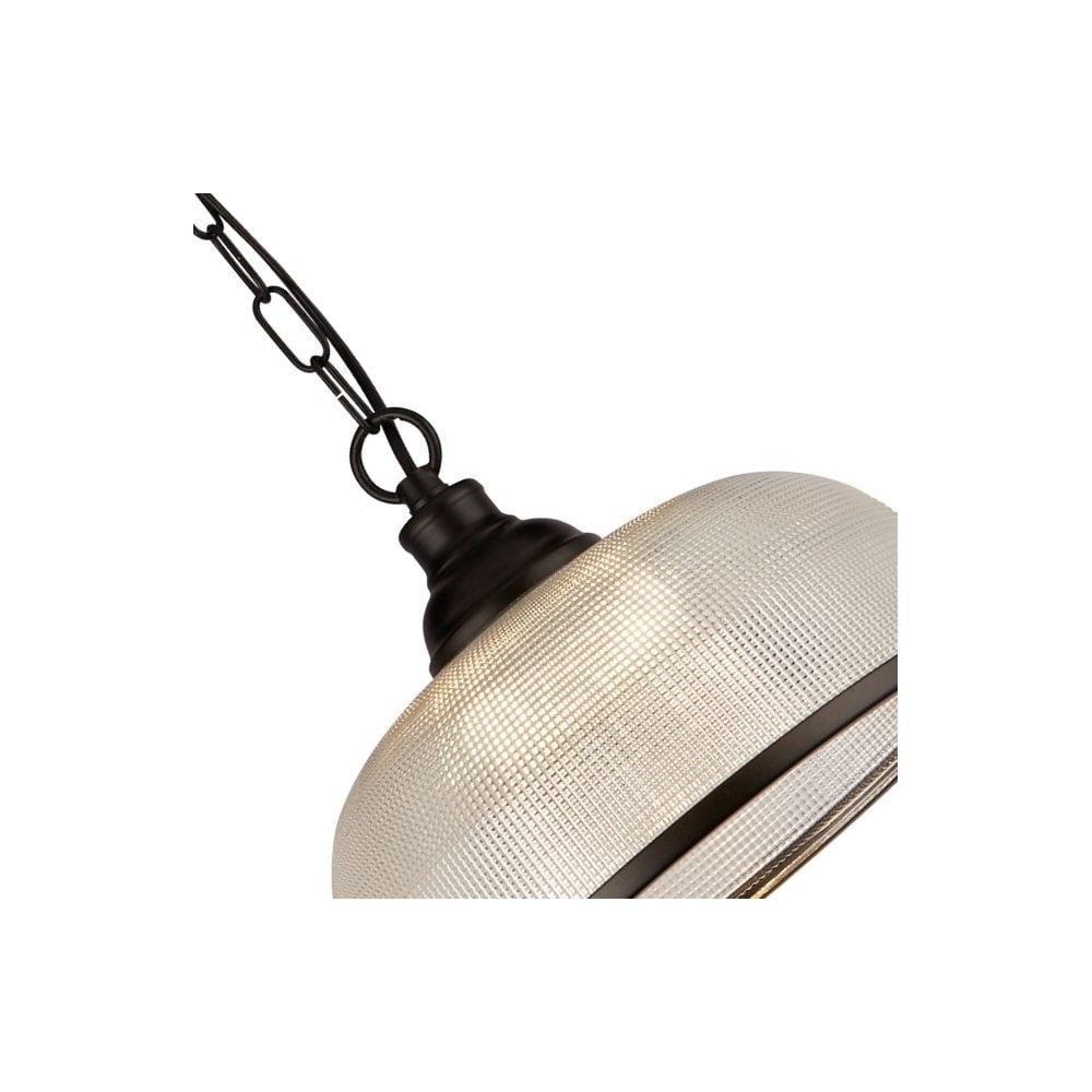 1682BK Highworth Pendant Matt Black Metal Holophane Style Glass