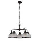 1685-5BK Highworth 5 Light Pendant Black Metal Holophane Style Glass