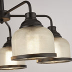 1685-5BK Highworth 5 Light Pendant Black Metal Holophane Style Glass