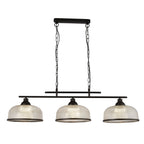 3593-3BK Highworth 3 Light Bar Pendant Black Metal Holophane Style Glass
