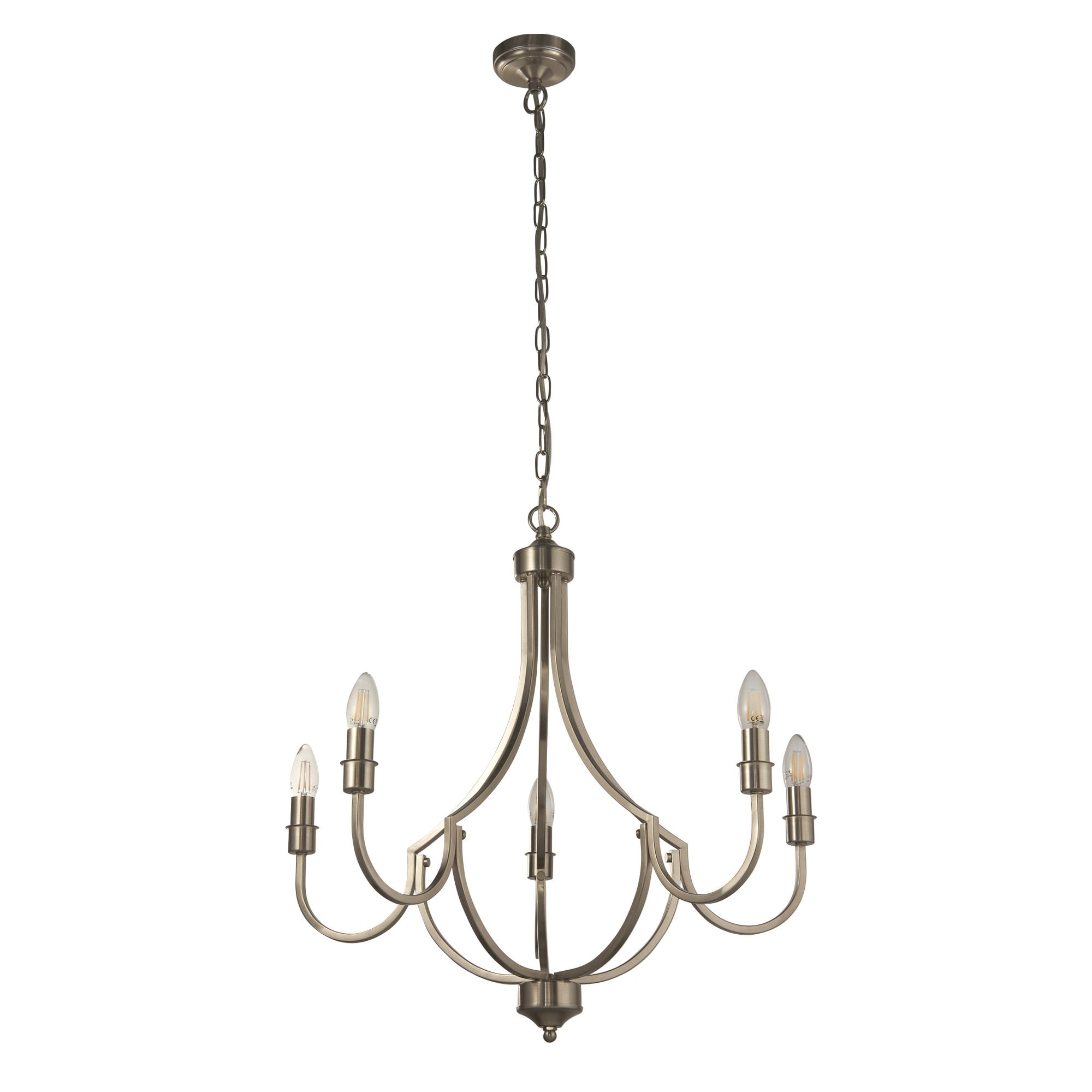 Lodge 5 Light Pendant Satin Silver Metal