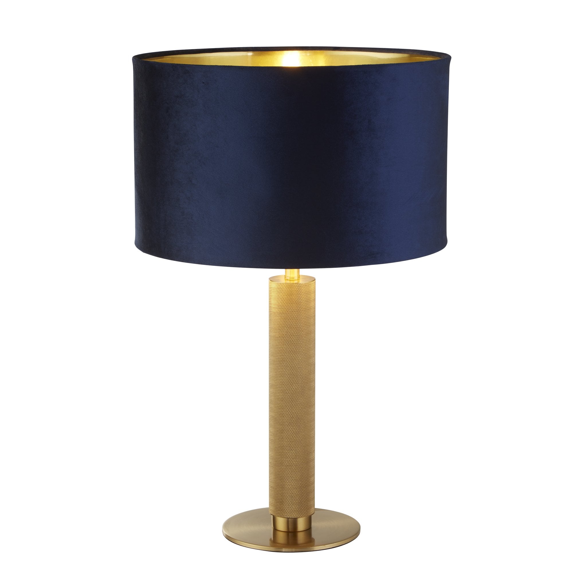 65721AZ London Table Lamp Knurled Brass Navy Velvet Shade