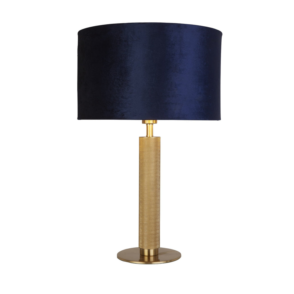 65721AZ London Table Lamp Knurled Brass Navy Velvet Shade