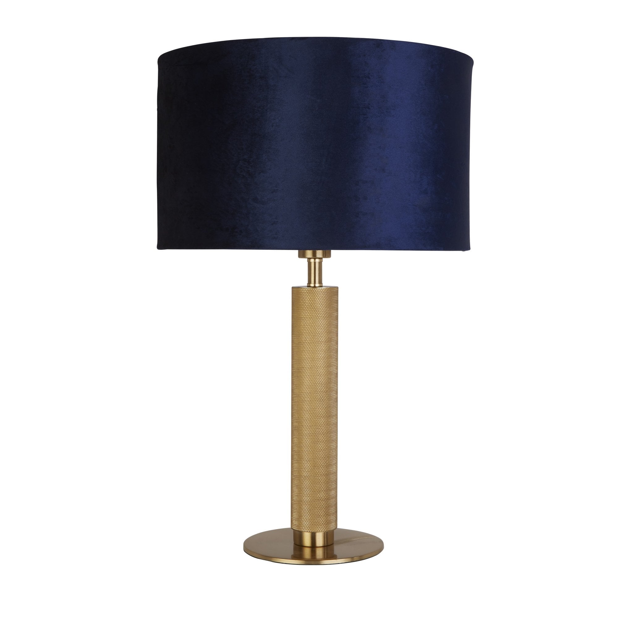 65721AZ London Table Lamp Knurled Brass Navy Velvet Shade