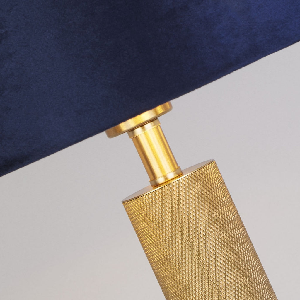65721AZ London Table Lamp Knurled Brass Navy Velvet Shade