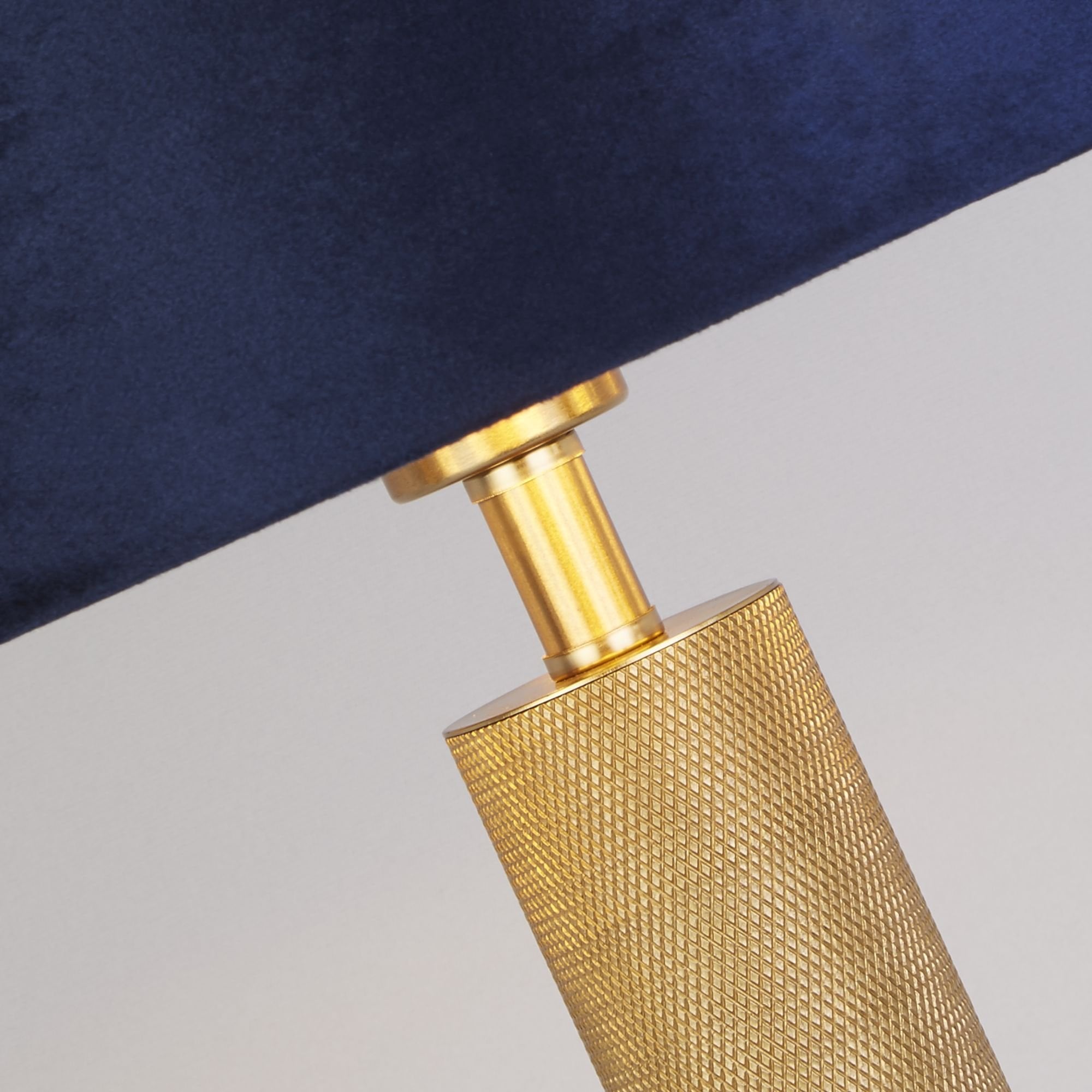 65721AZ London Table Lamp Knurled Brass Navy Velvet Shade