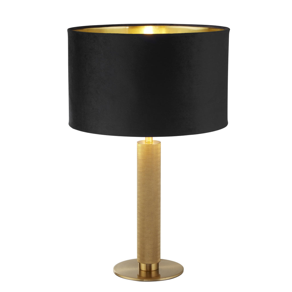 65721BK London Table Lamp Knurled Brass Black Velvet Shade