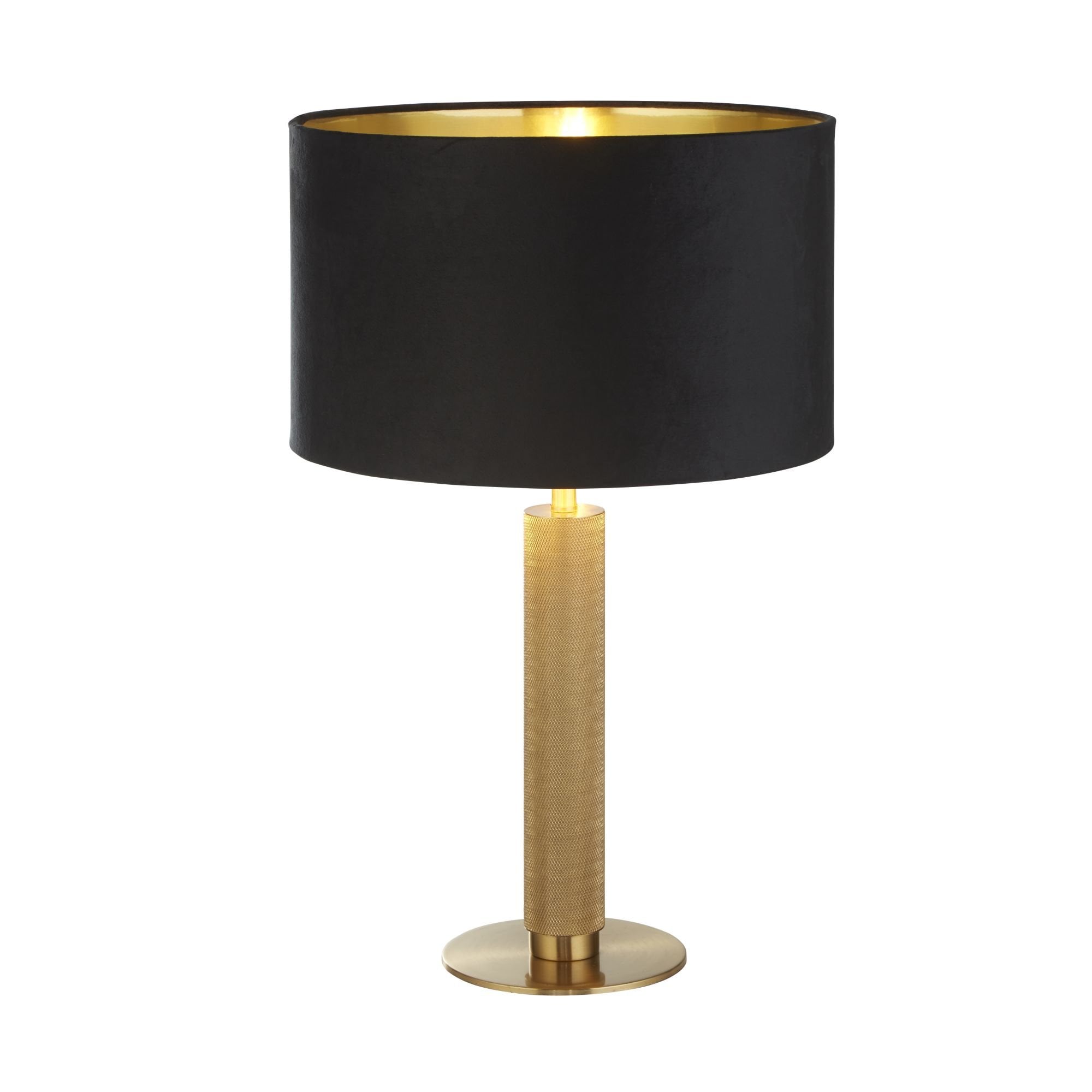 65721BK London Table Lamp Knurled Brass Black Velvet Shade