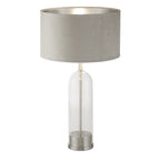 81713TA Oxford Table Lamp Glass Satin Nickel Taupe Velvet Shade