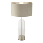 81713TA Oxford Table Lamp Glass Satin Nickel Taupe Velvet Shade