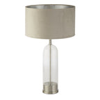 81713TA Oxford Table Lamp Glass Satin Nickel Taupe Velvet Shade