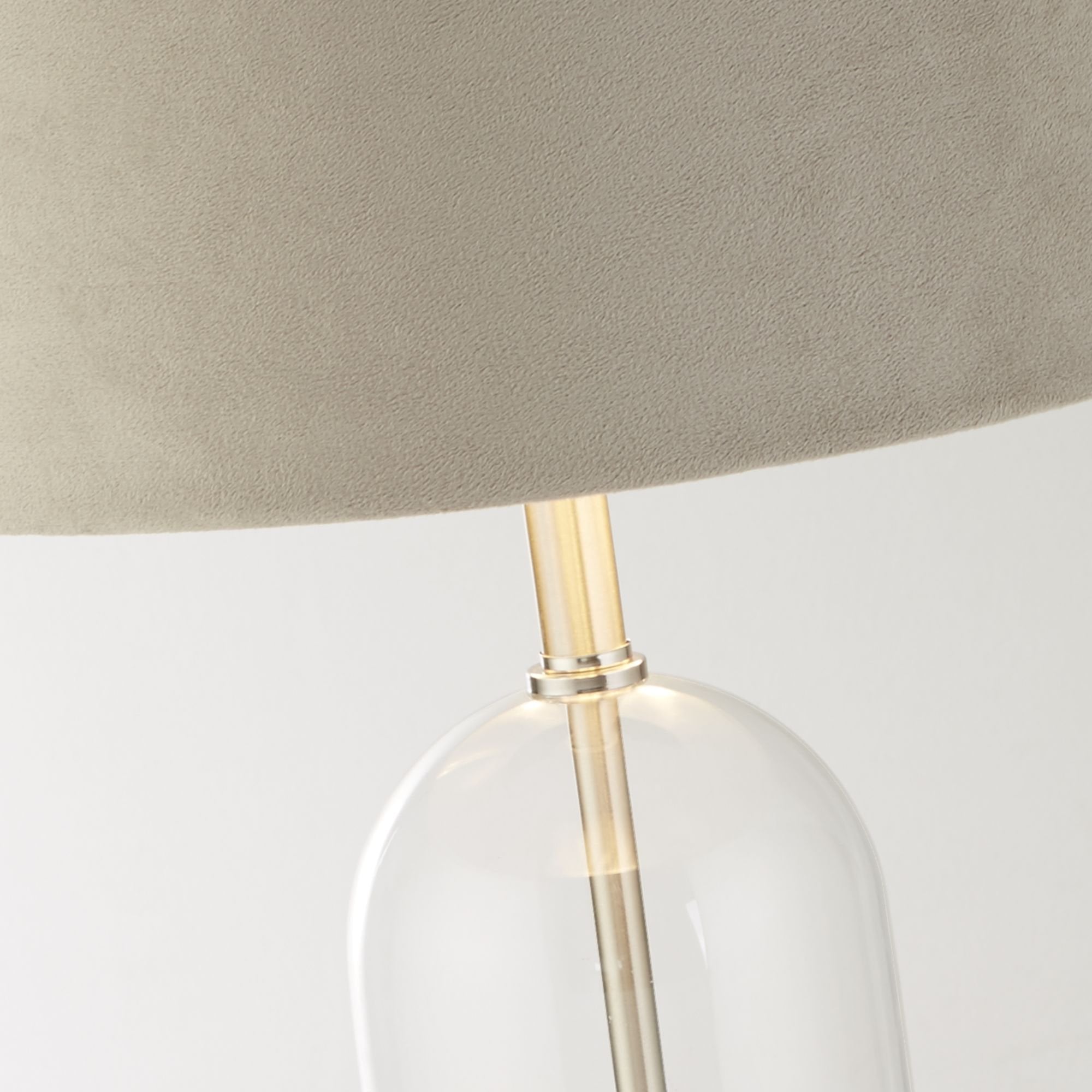 81713TA Oxford Table Lamp Glass Satin Nickel Taupe Velvet Shade