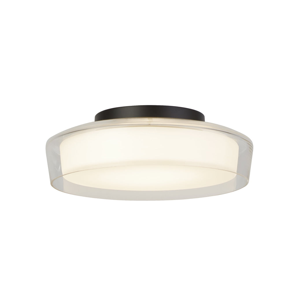 60961BK Puck Bathroom LED Flush Ceiling Light Black Metal Clear Outer Opal Glass
