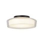 60961BK Puck Bathroom LED Flush Ceiling Light Black Metal Clear Outer Opal Glass
