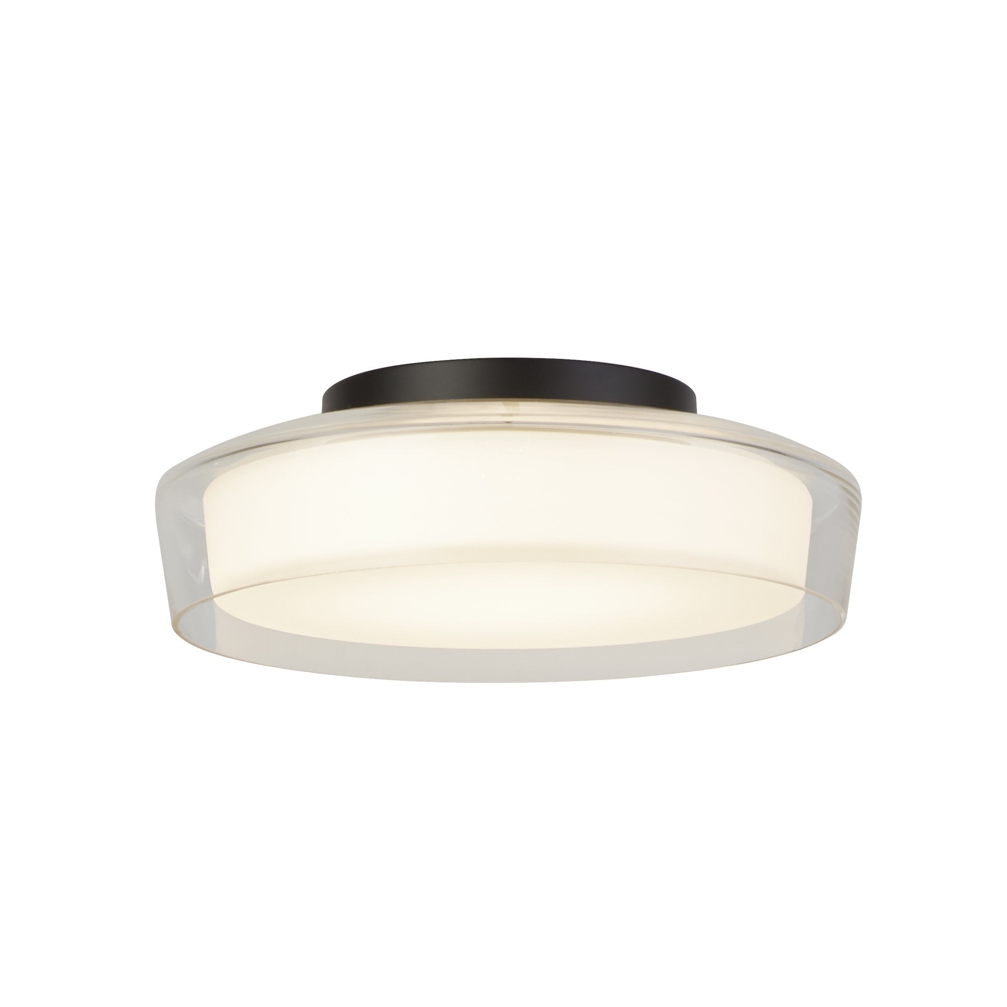 60961BK Puck Bathroom LED Flush Ceiling Light Black Metal Clear Outer Opal Glass