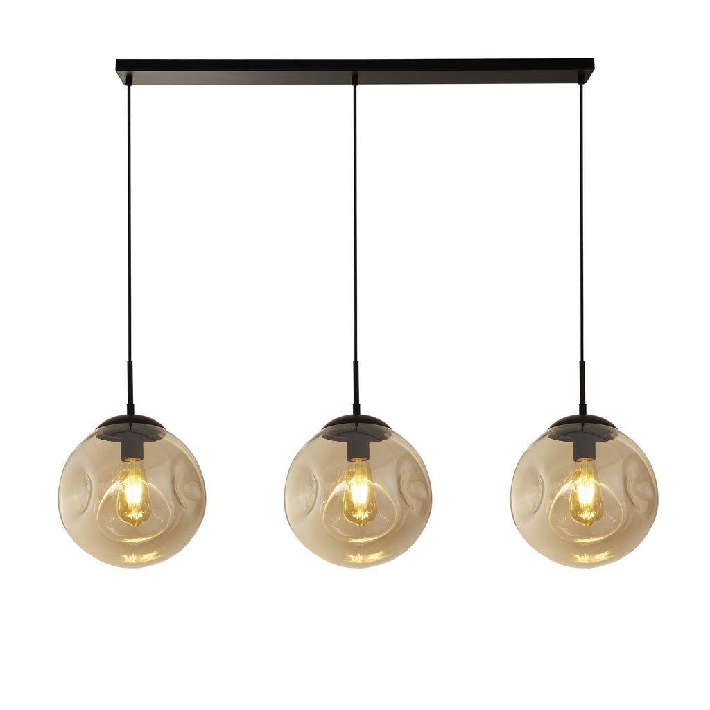 22123-3BK Punch 3 Light Bar Pendant Black Metal Champagne Punched Glass
