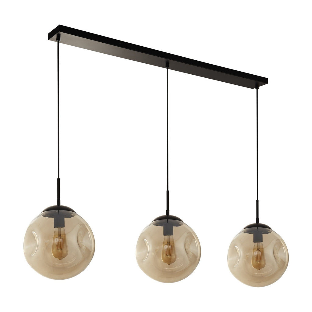 22123-3BK Punch 3 Light Bar Pendant Black Metal Champagne Punched Glass