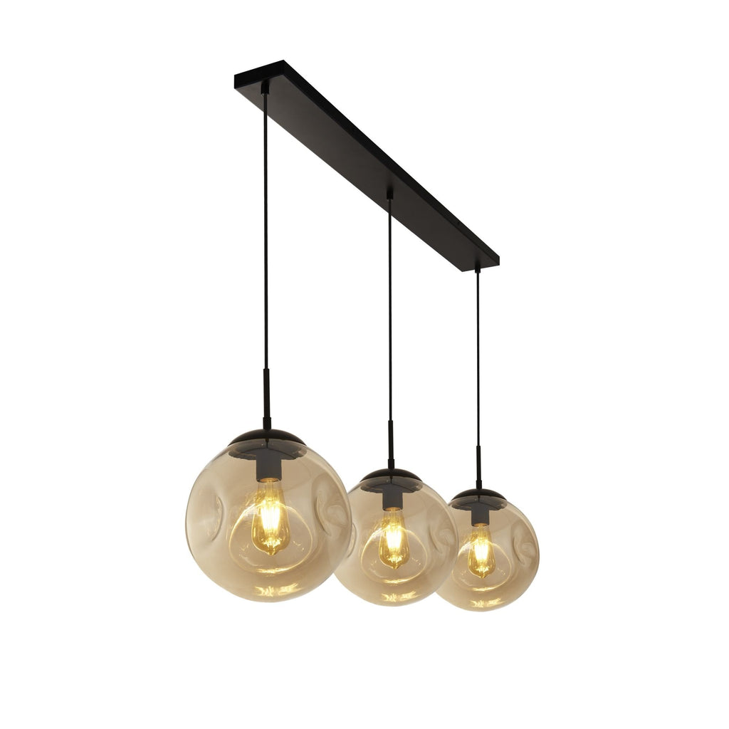 22123-3BK Punch 3 Light Bar Pendant Black Metal Champagne Punched Glass