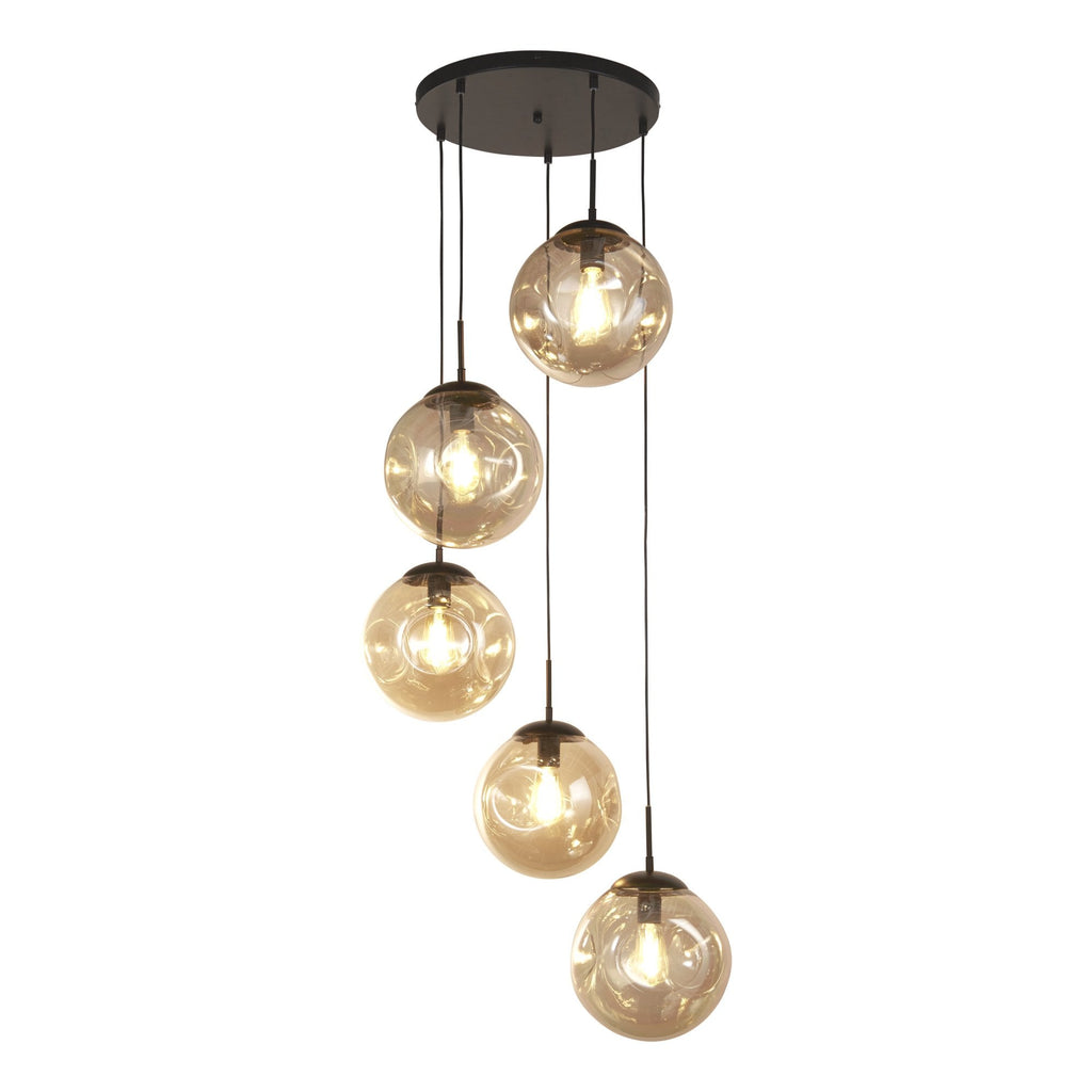 22123-5BK Punch 5 Light MultiDrop Black Metal Champagne Punched Glass