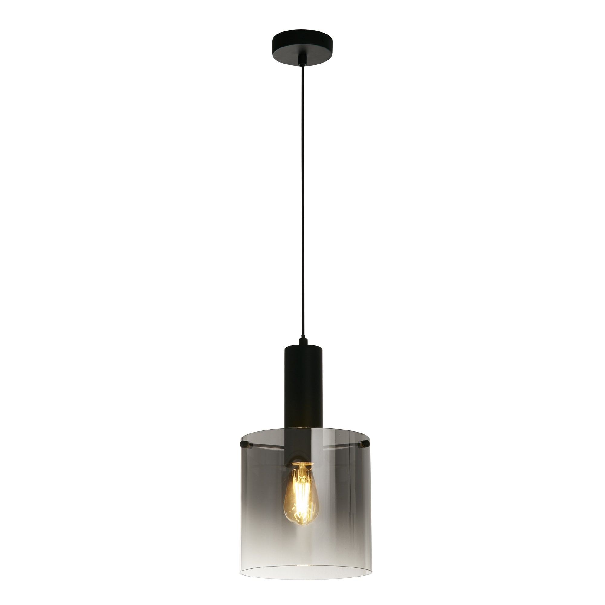 88910-1BK Sweden Pendant Matt Black Metal Smoked Ombre Glass