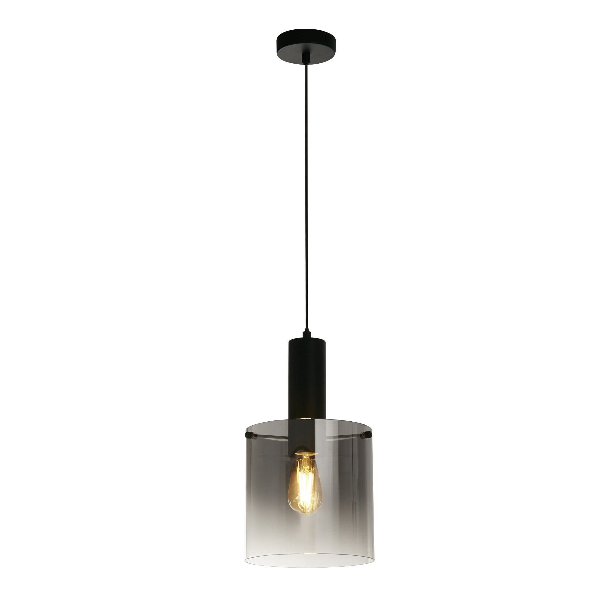 88910-1BK Sweden Pendant Matt Black Metal Smoked Ombre Glass