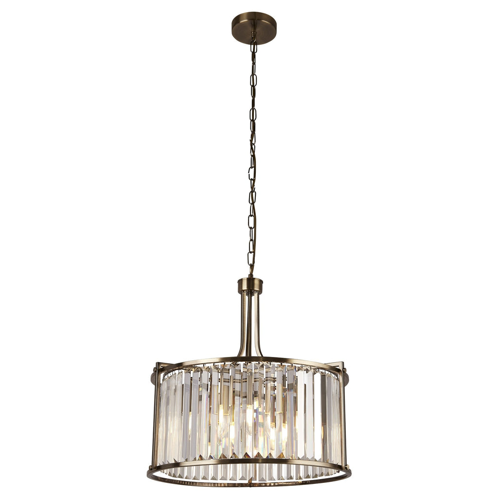 8295-5AB Victoria 5 Light Pendant Antique Brass Metal Clear Crystal
