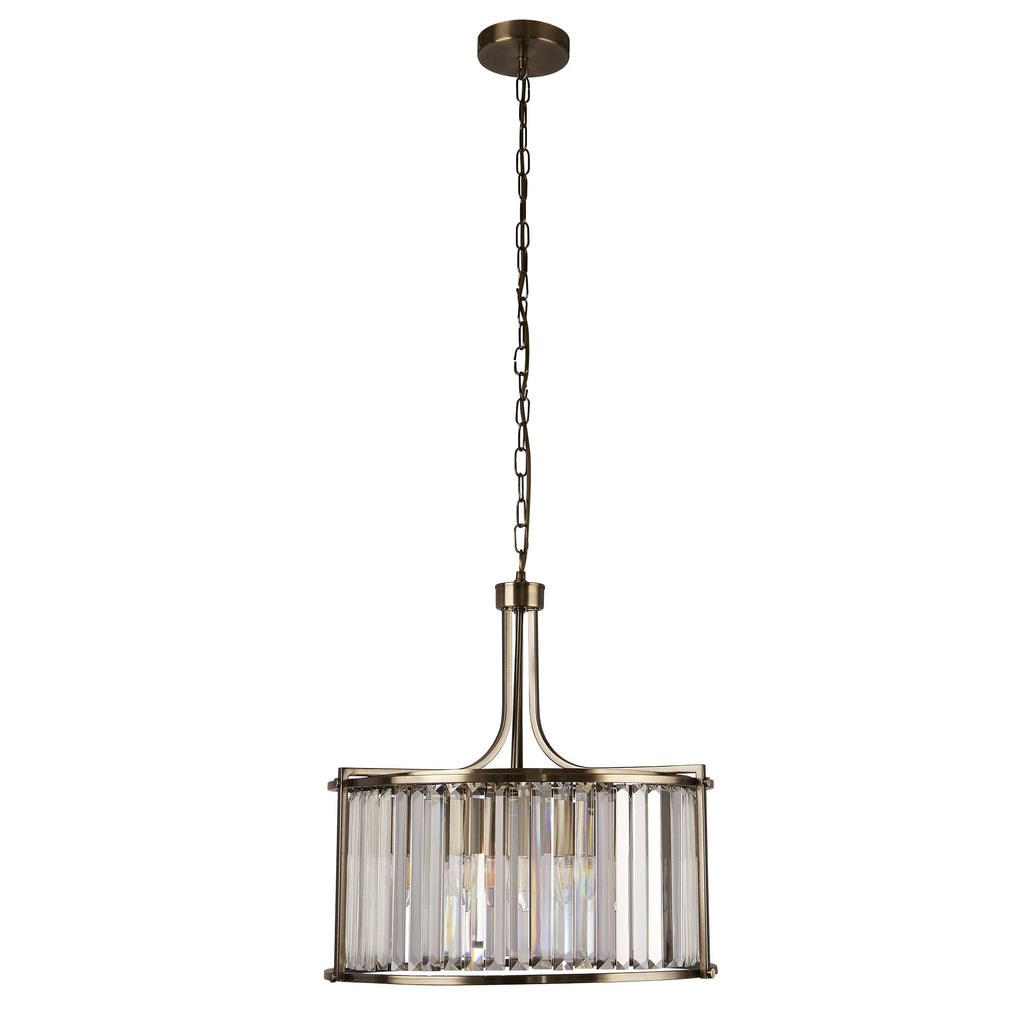 8295-5AB Victoria 5 Light Pendant Antique Brass Metal Clear Crystal
