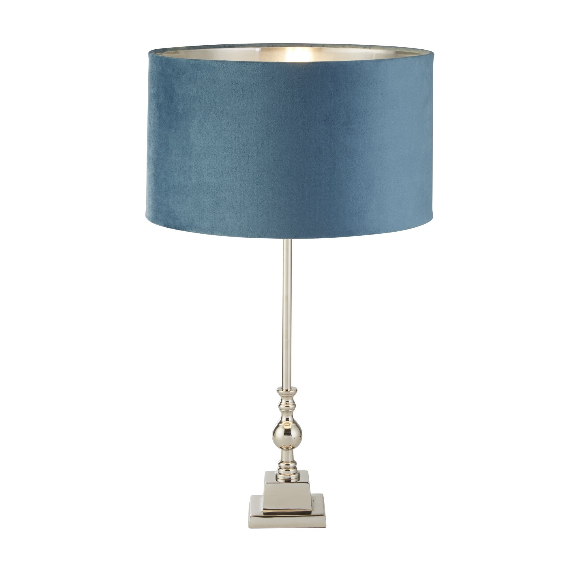 81214TE Whitby Table Lamp Chrome Metal Teal Velvet Shade