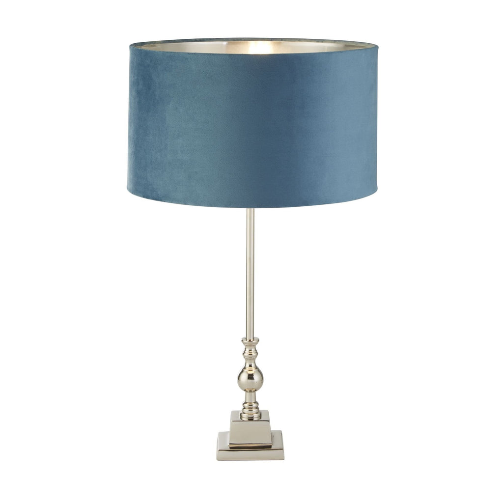 81214TE Whitby Table Lamp Chrome Metal Teal Velvet Shade