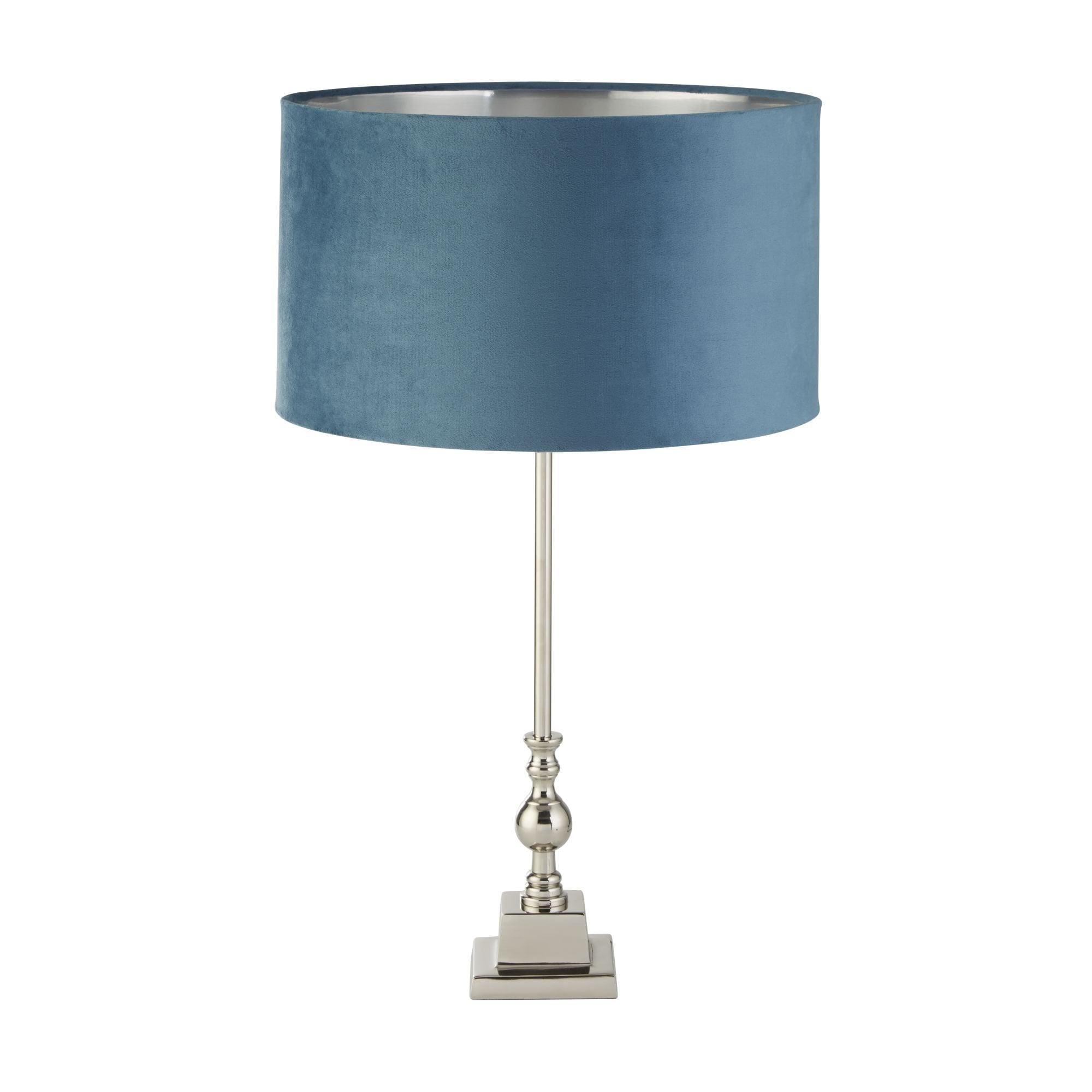 81214TE Whitby Table Lamp Chrome Metal Teal Velvet Shade